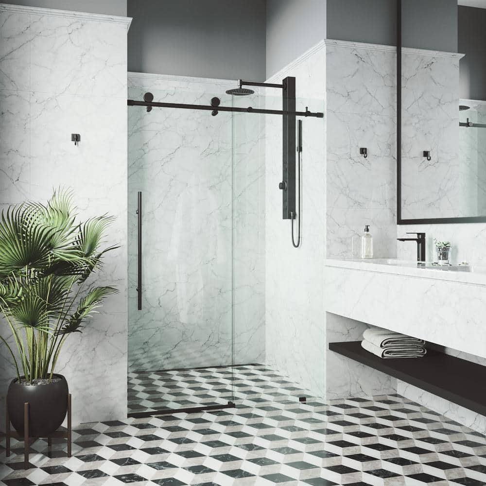 Elan E-Class 64" Matte Black Frameless Sliding Shower Door