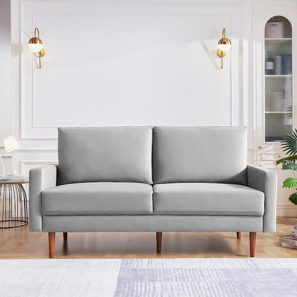 anpport 69 in. Grey Modern Decor Upholstered Wide Velvet Fabric 2-Seater Loveseat with Padded Cushion