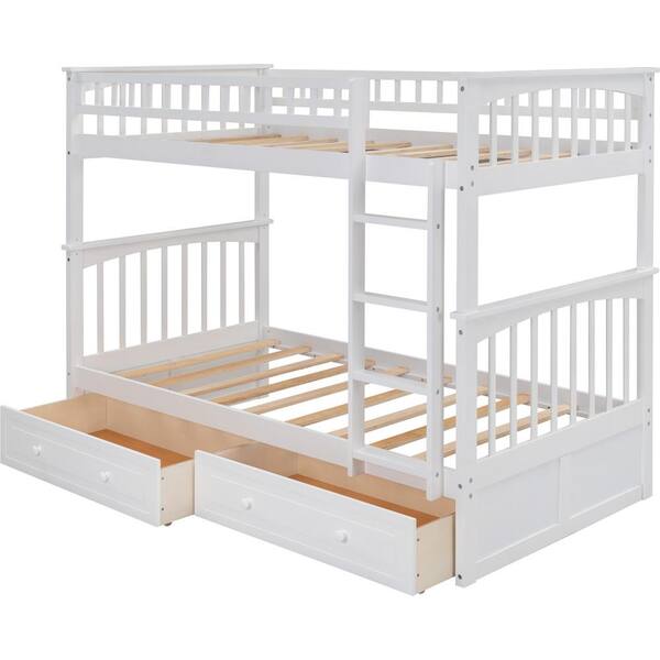 Eer White Twin Over Bunk Bed, Convertible Twin Bunk Beds
