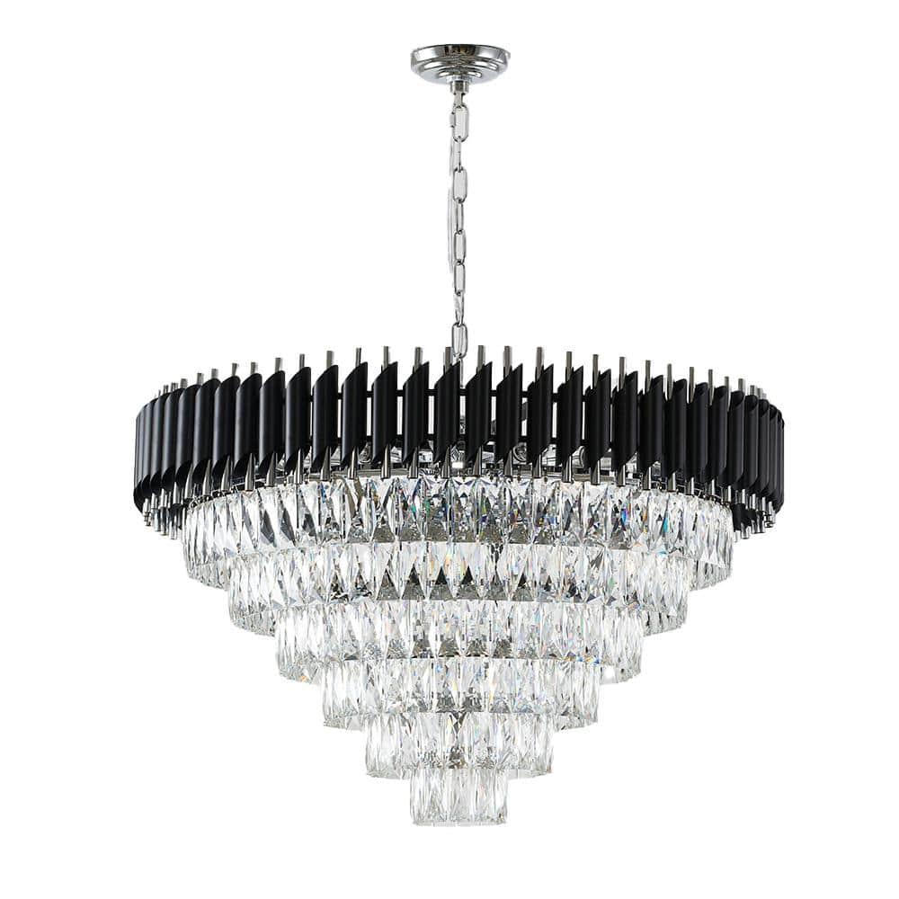 Marco 16-Light Dimmable Integrated LED Black and Chrome Crystal Empire ...