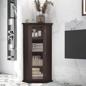 22.44 in. W x 15.75 in. D x 42.32 in. H Black Brown MDF Board Freestanding Linen Cabinet with Glass Door