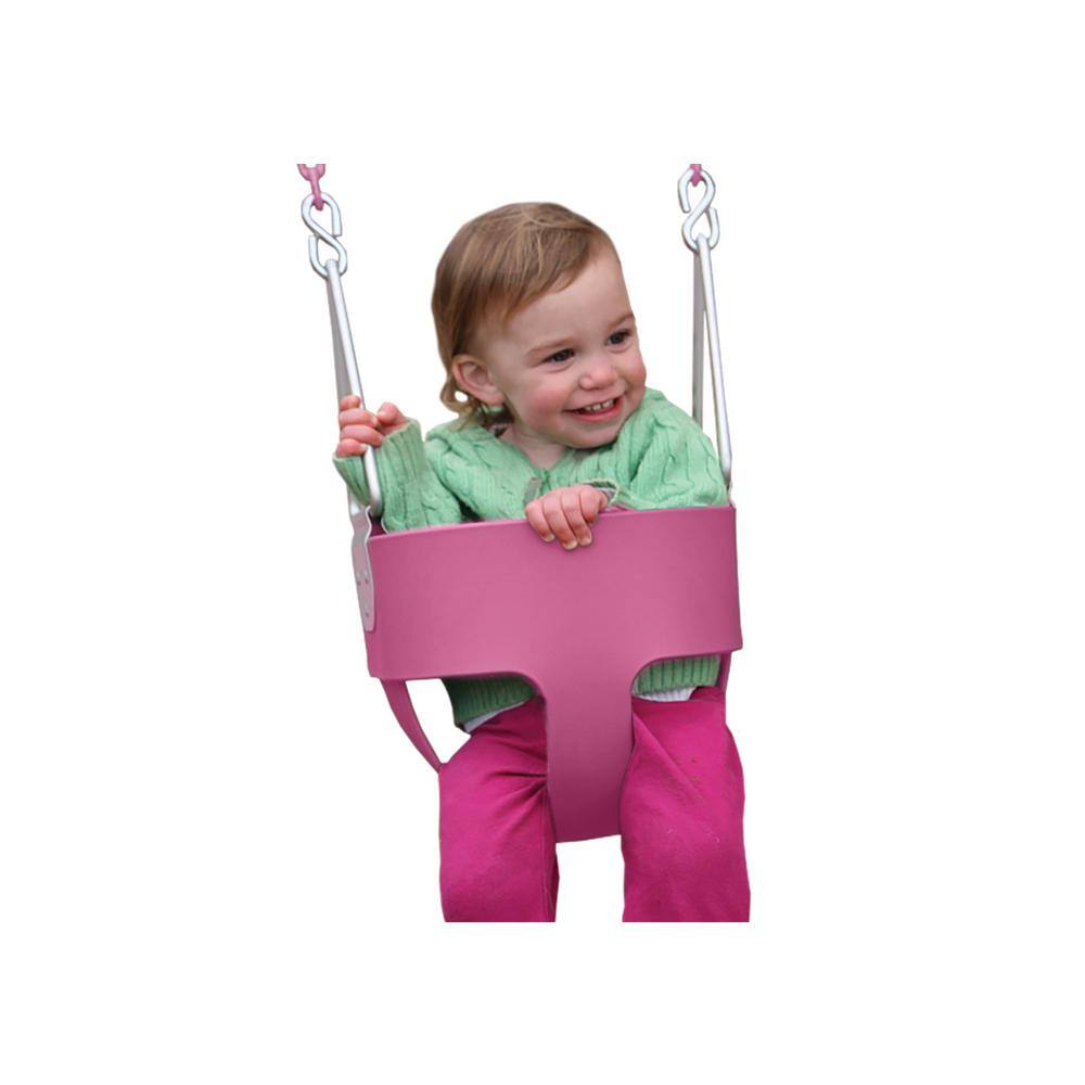 Pink Polymer Full Bucket Toddler Swing with Coated Chains