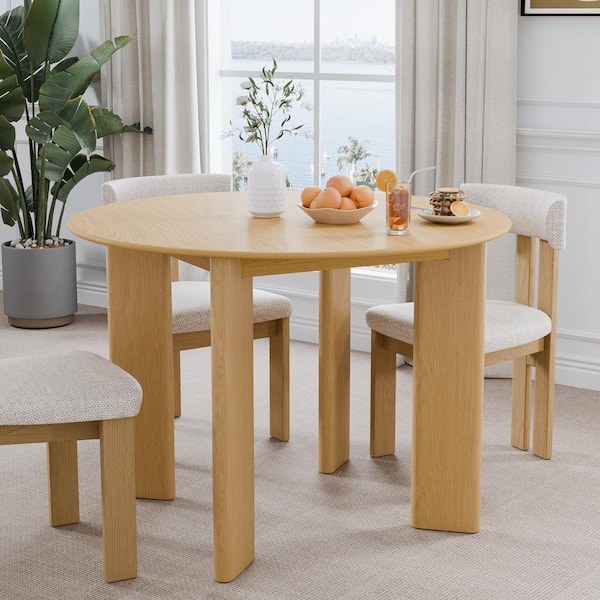 Oak Round Wood 42 in. 4 Legs Kitchen Table Dining Table Seats 3