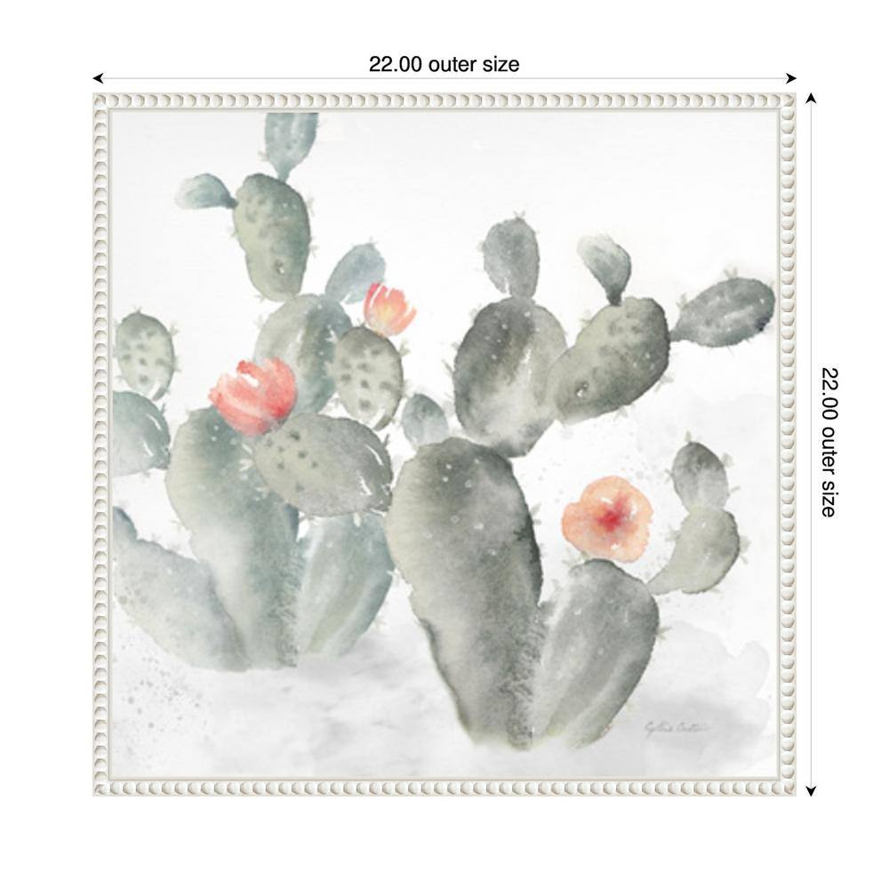Cactus Garden Gray Blush III Watercolor Canvas Print with White Floater Frame