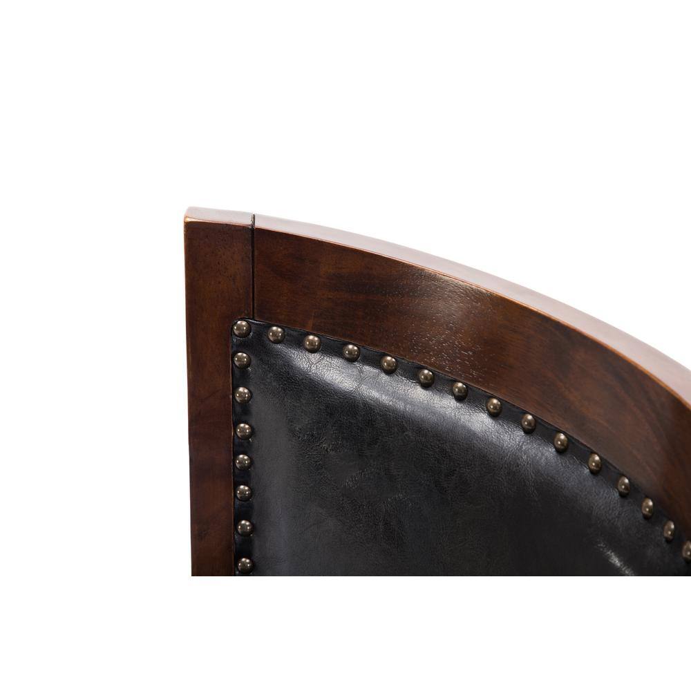 Cappuccino Wood and Leather Swivel Barstool with Nailhead Trim