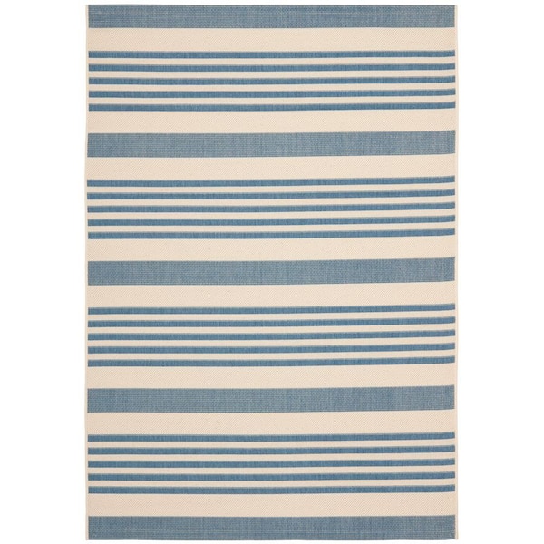 SAFAVIEH Courtyard Beige/Blue 7 ft. x 10 ft. Striped Indoor/Outdoor Patio  Area Rug