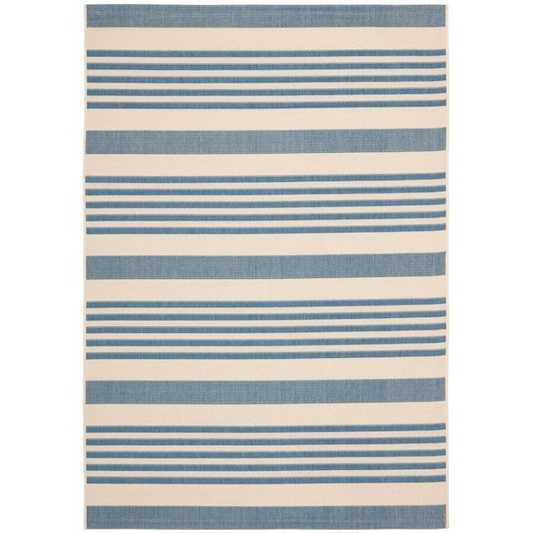 Courtyard Beige/Blue 6 ft. x 8 ft. Striped Indoor/Outdoor Area Rug