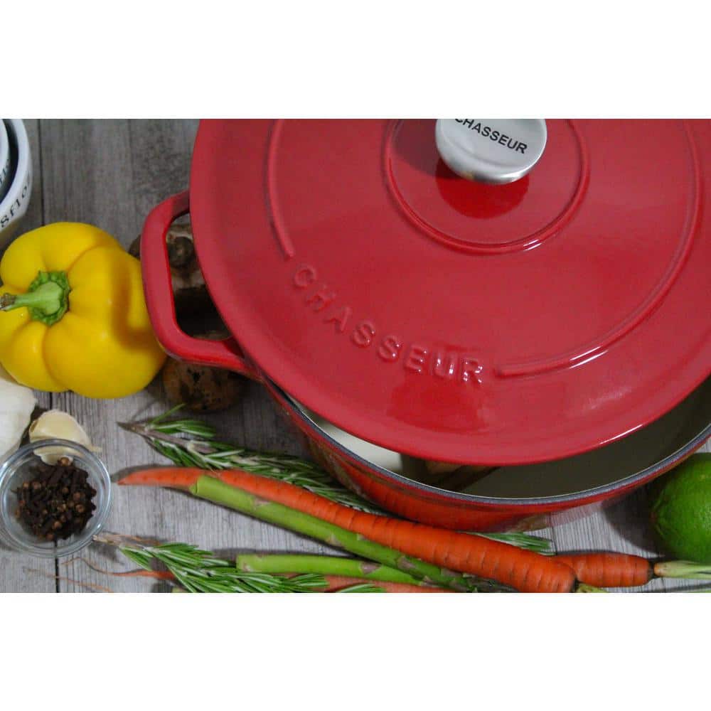 Red Enameled Cast Iron Round Dutch Oven with Stainless Steel Knob