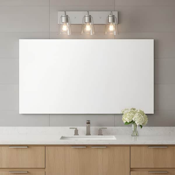 Miles 18 in. W x 8 in. H 3-Light Brushed Nickel Dimmable Large Bathroom Vanity Light with No Bulbs Included