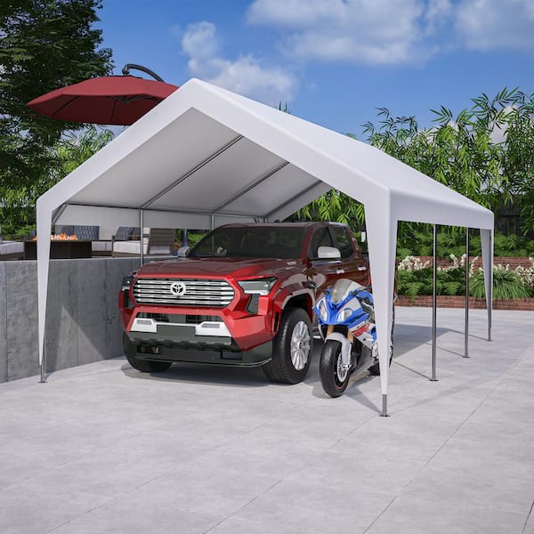 RoofX 13 x 20 ft. Carport, Heavy Duty Boat Car Garage with Removable Sidewalls and Roll-up Ventilated Windows, White