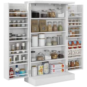 White 5-Tier Shelf 12-Spice Racks 41 in. Kitchen Pantry Storage Cabinet, with Double Doors and Adjustable Shelves
