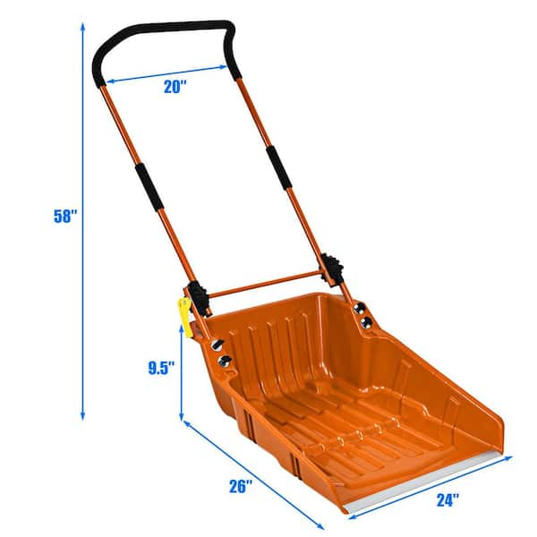 29 in. Metal Handle Steel Snow Shovel with 10 in. Wheels