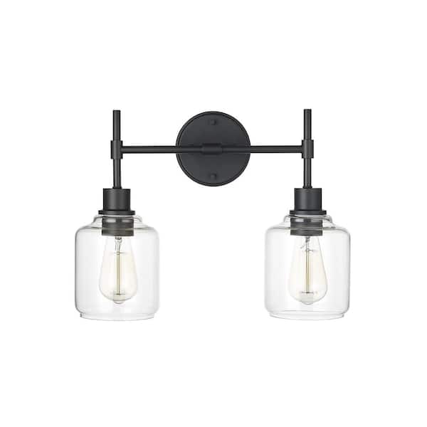 Millennium Lighting Asheville 17.5 in. 2-Light Matte Black Vanity Light with Clear Glass