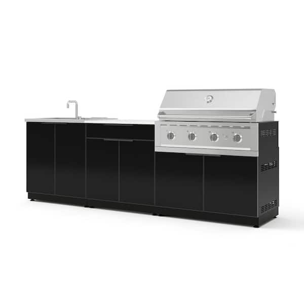 Outdoor Kitchen 5-Piece 3-Burners Natural Gas Grill Island in Black w/40 in. Performance Grill and Dekton Countertop