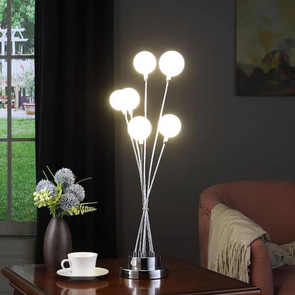 ORE International 27.5 in. Silver Chrome Table Lamp Acrylic Globe Aluminum LED Chrysanthe HBL2520S - The Home