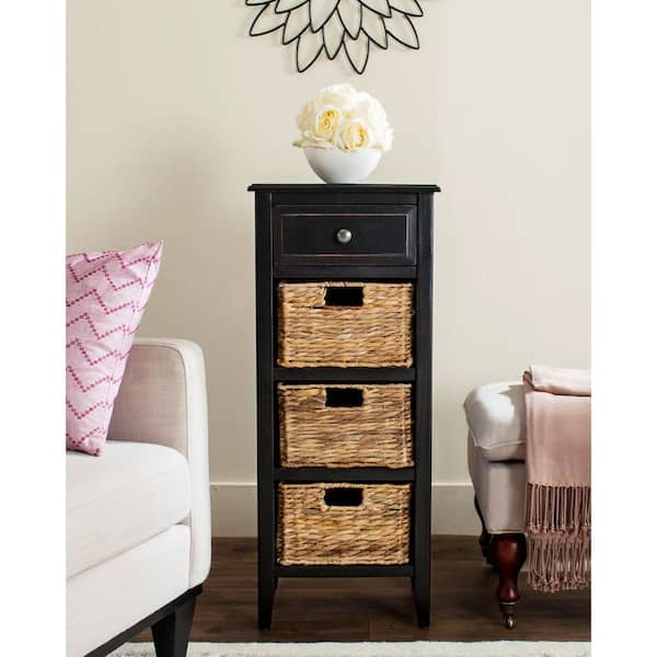 michaela distressed black storage side table