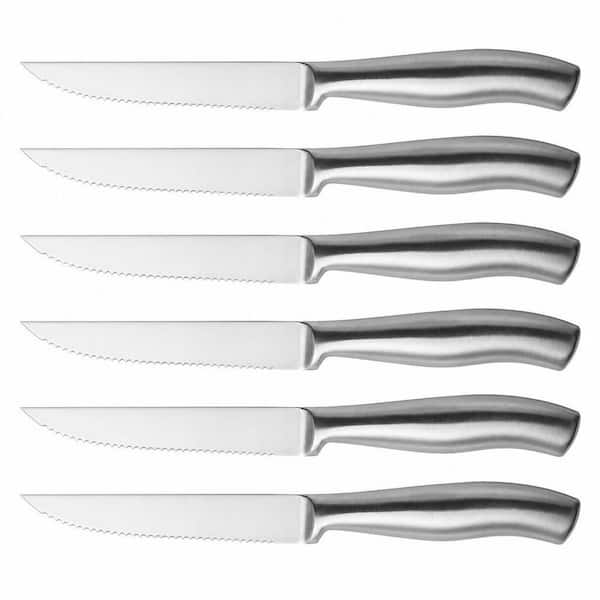 4.5 in. High Carbon Stainless Steel Full Tang Serrated Edge Steak Knife Dishwasher Safe in Silver (Set of 6)