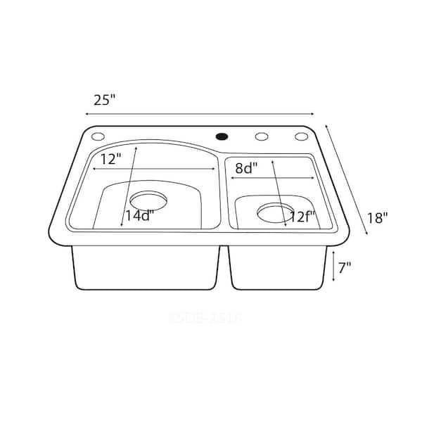 Double Bowl Drainboard Sink - Model #DBDW6025