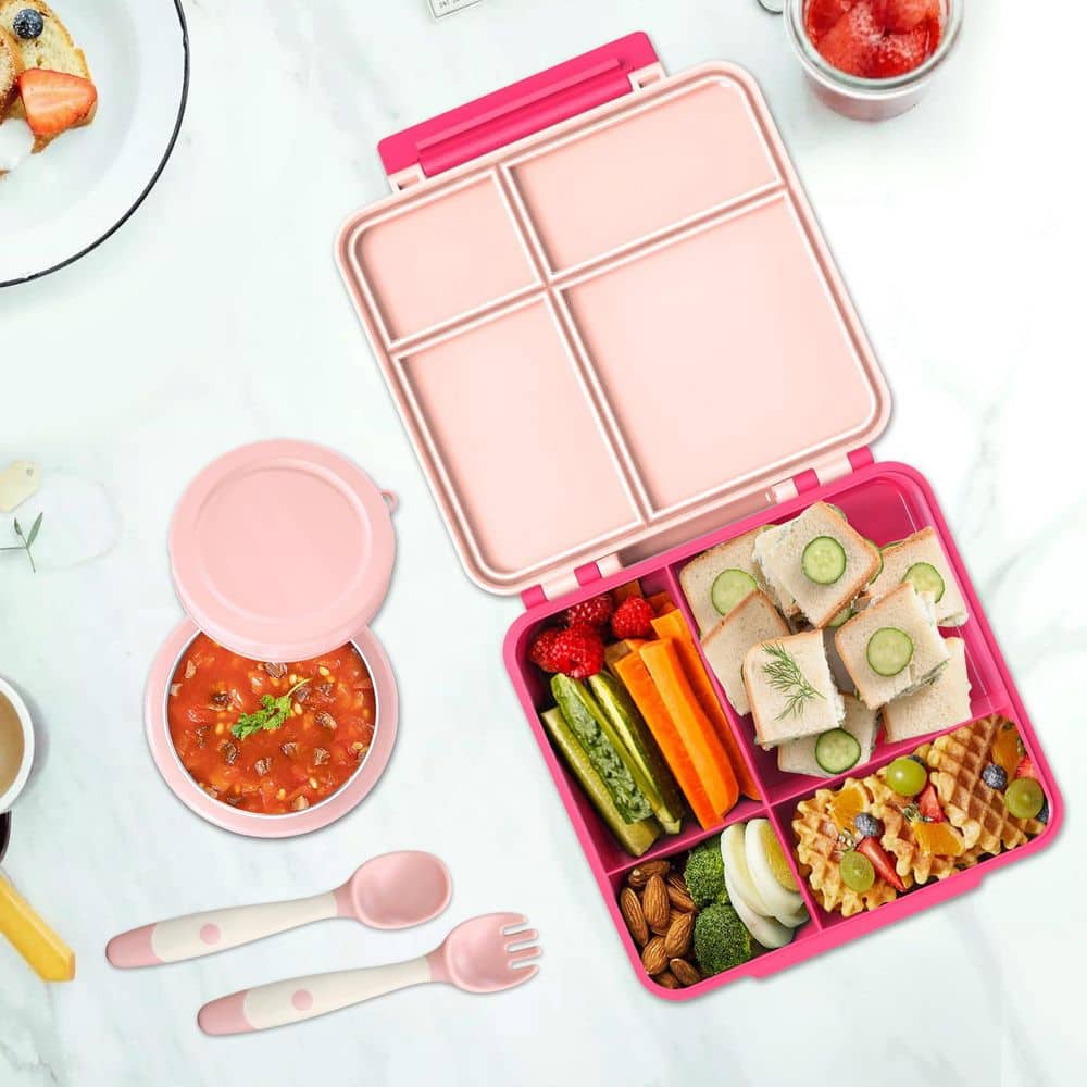 Kids Bento Lunch Box Food Grade Plastic Lunch Container with Leakproof 4 Compartment and 8 oz. Thermo Jar, 1 Set price history on PriceWatchPro