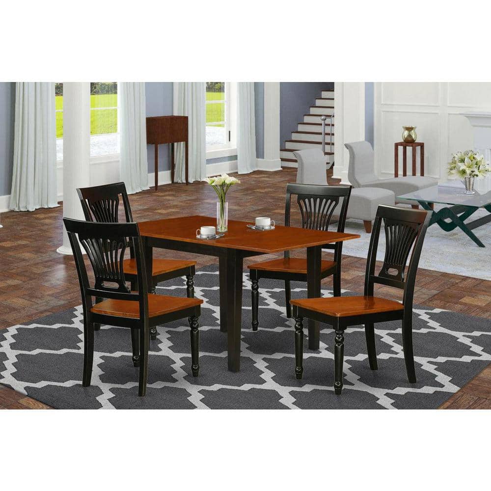 5-Piece Black and Cherry Finish Solid Wood Top - Rectangular Dining Room Set (Seats- 4)