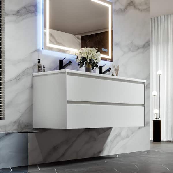 Eviva Bloom 48 in. W x 18 in. D x 34 in. H Double Sink Floating Bath Vanity in Natural Oak with White Porcelain Top