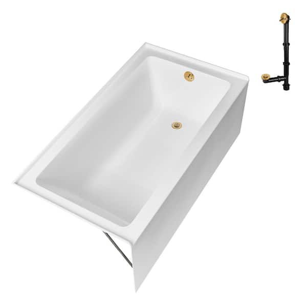 GA-304-10-BGL 60 in. x 30 in. Acrylic Soaking Alcove Bathtub in Glossy White with Right-Hand Drain in Brushed Gold
