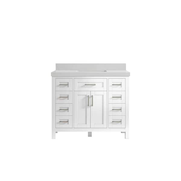 Willow Collections Cambridge 42 in. W x 22 in. D x 36 in. H Bath Vanity in White with 2 in. Carrara Quartz Top