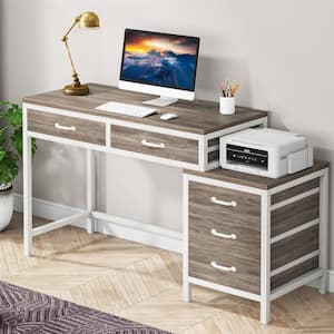 Cassey 51 in. Rectangular Gray and White Wood 5-Drawer Computer Desk, Reversible Study Writing Desk for Home Office