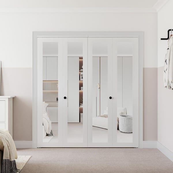 72 in. x 78 in. (Double 36 in. ) 1-Lite Mirrored Glass Solid Core White Finished MDF Closet Bi-Fold Door with Hardware