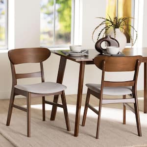 Everwood Taupe Fabric and Walnut Brown Wood Dining Chair (Set of 2)