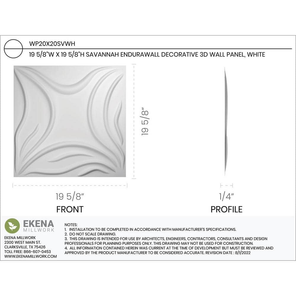 White Textured 3D PVC Wall Panels, 19.63" x 19.63", 50-Pack