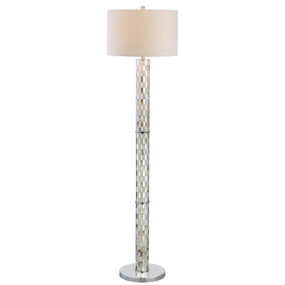 Liam 63.5" Seashell Mosaic LED Floor Lamp with White Linen Shade