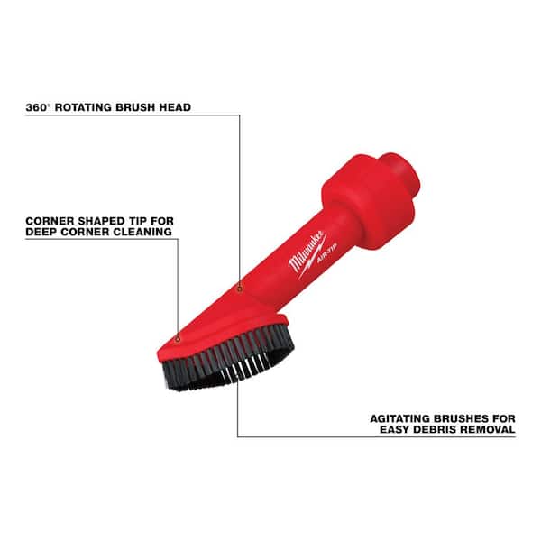 Milwaukee AIR-TIP Claw Utility Nozzle, Rotating Corner Brush, Flexible Long Crevice Tool For Wet/Dry Vacuums Automotive Set (3-Pc)