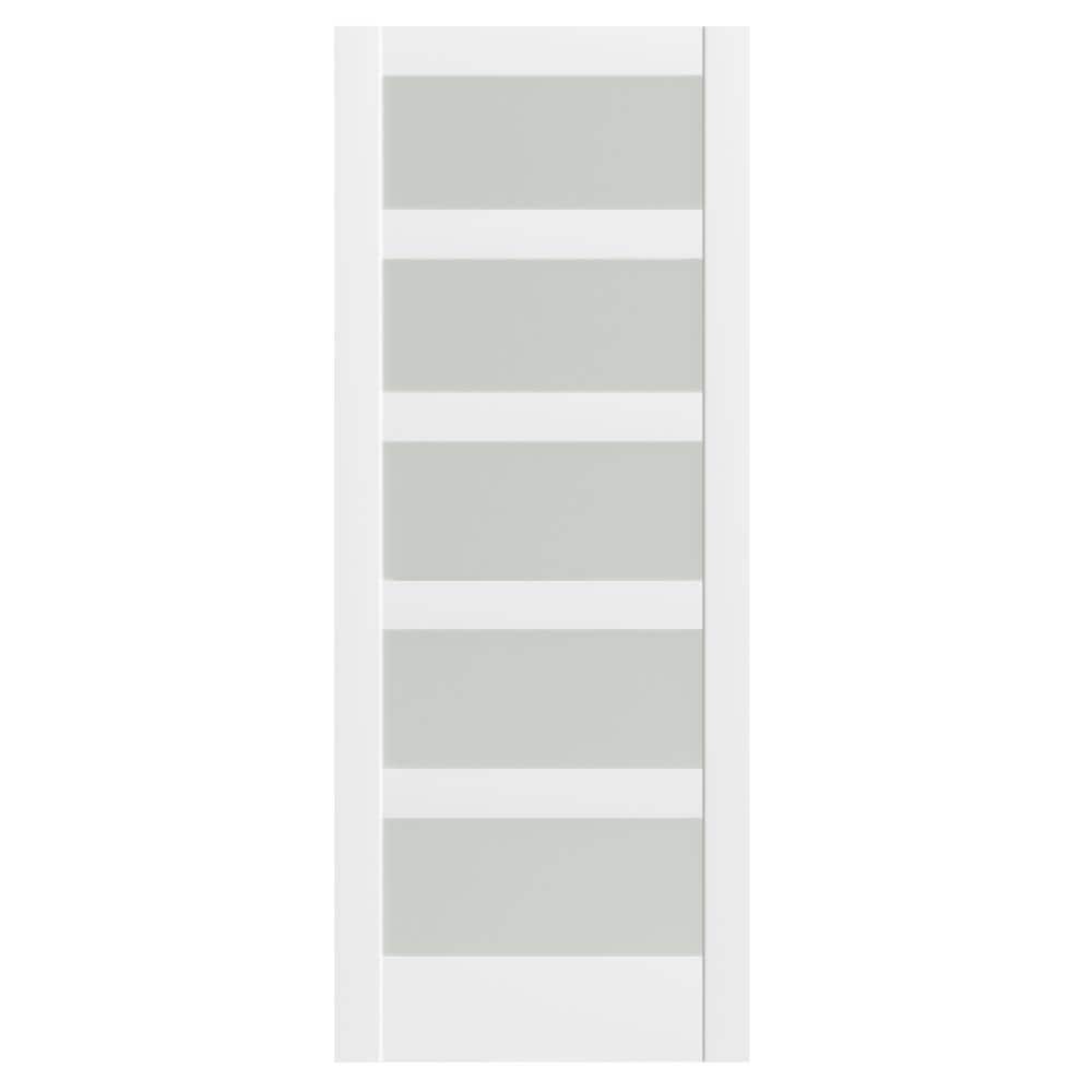 White 32'' x 80'' 5-Panel Frosted Glass Pine Interior Door Slab