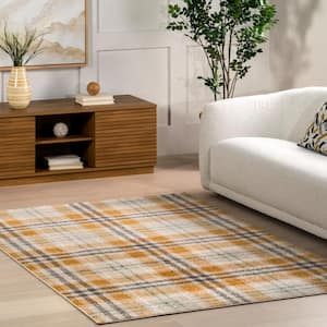Fiorella Country Plaid Orange and Gray 5 ft. 3 in. x 7 ft. 7 in. Area Rug