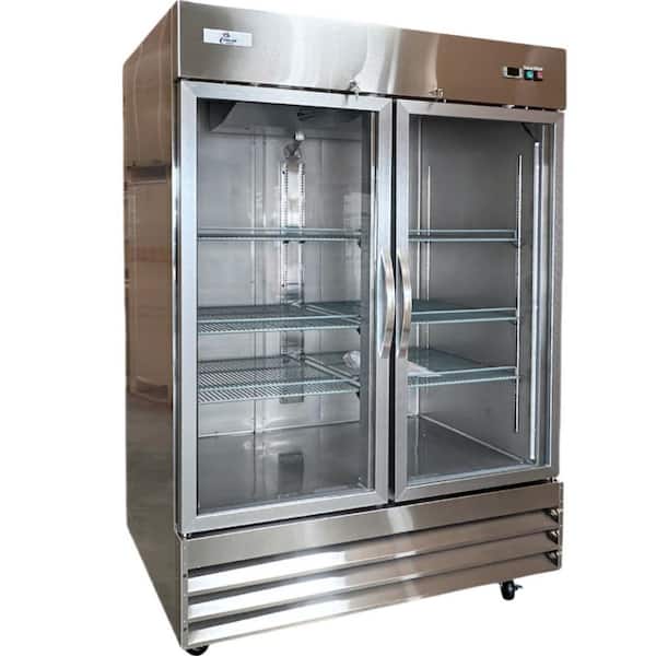 54 in. W 47 cu.ft Two Glass Door Refrigerator Display Reach-In Upright Commercial Merchandiser in Stainless Steel