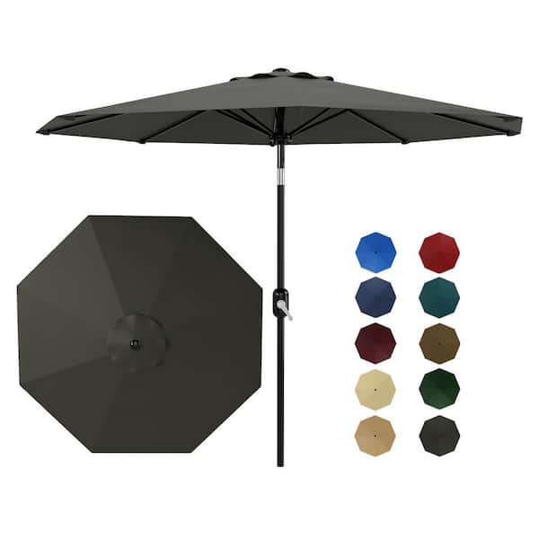 Round 9 ft. Iron Cantilever Market Tilt Patio Umbrella in Gray Neutral