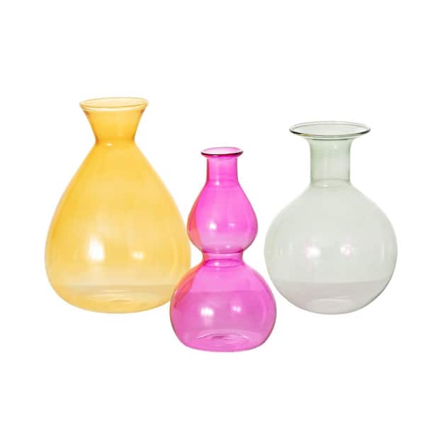 SULLIVANS 4.5 in., 4.5 in. and 5.25 in. Colorful Glass Vase Set of 3