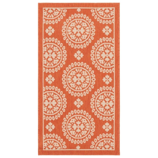 Courtyard Terracotta 3 ft. x 5 ft. Floral Geometric Indoor/Outdoor Area Rug