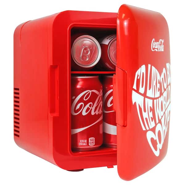 Coca-Cola World 1971 Series 4L Cooler/Warmer with12V DC and 110V AC Cords, 6 Can Portable Mini Fridge