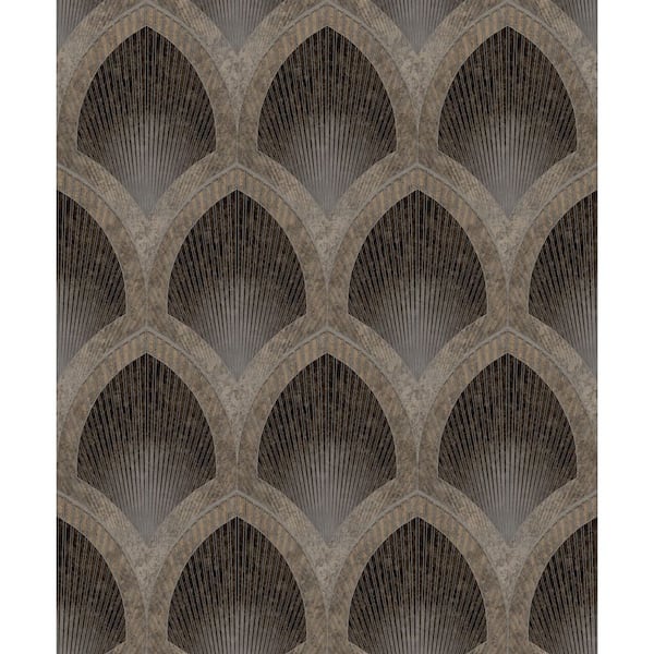 Special FX 2 Collection Black/Gold Nouveau Scallop Metallic Finish Vinyl on Non-Woven Non-Pasted Wallpaper Roll