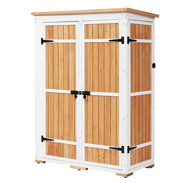 Sudzendf 4 ft. W x 2 ft. D Natural Outdoor Wood Storage Shed with Asphalt Roof, Lockable Doors, Multiple-Tier Shelves, 8 sq. ft.