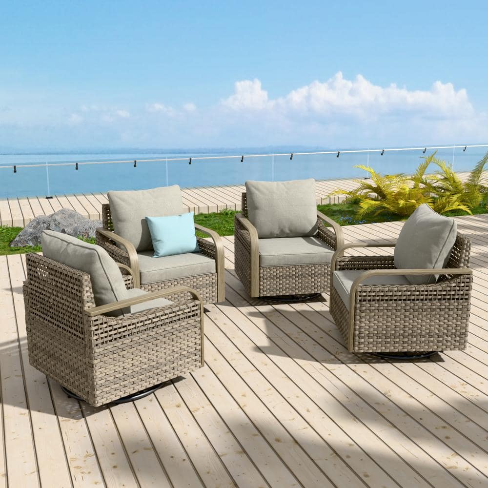 Brown Wicker Outdoor Rocking Chair Patio Swivel Chair with Gray Cushions 4-Pack price history on PriceWatchPro