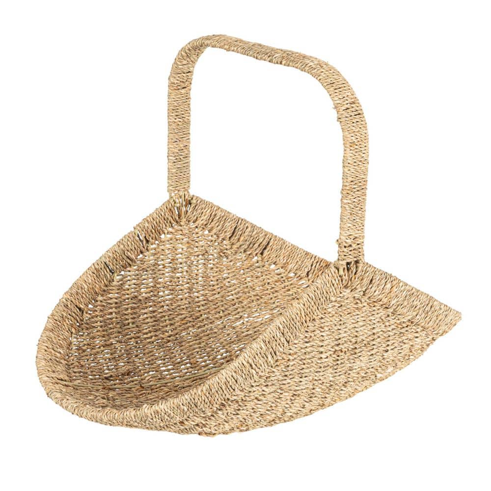 Household Essentials Daphne Brown 13 in. x 18.5 in. Seagrass Flower Basket with Handle HE1252 - The Home Depot