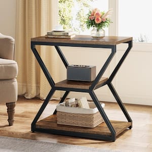 Kerlin 23.6 in. Rustic Brown Rectangle Wood End Table with Metal Frame, Small 3-Tier Sofa Table Wood Bedside Nightstand