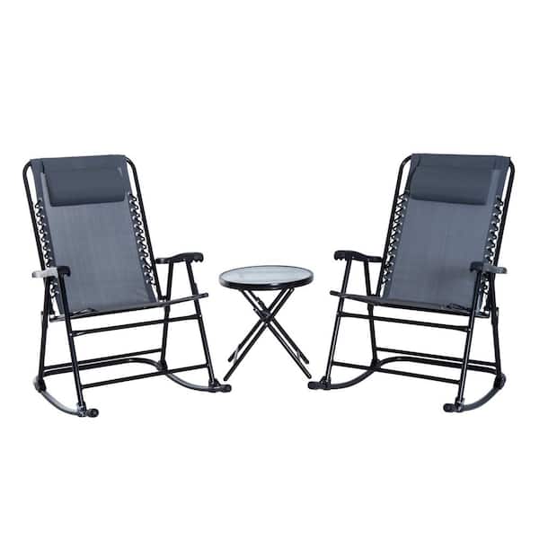 Grey 3-Piece Metal Patio Conversation Set with 2 Rocking Chairs and Middle Round Coffee Table