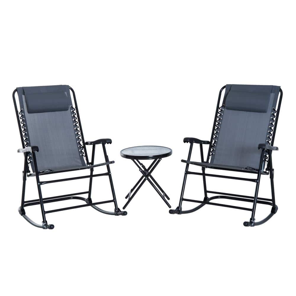 Outsunny Grey 3-Piece Metal Patio Conversation Set with 2 Rocking Chairs and Middle Round Coffee Table -  84B-202GY