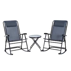 Grey 3-Piece Metal Patio Conversation Set with 2 Rocking Chairs and Middle Round Coffee Table
