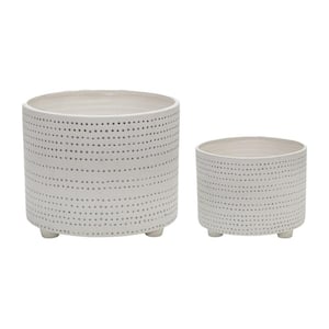 12 in. Off White Ceramic Planter with Dotted Pattern (Set of 2)