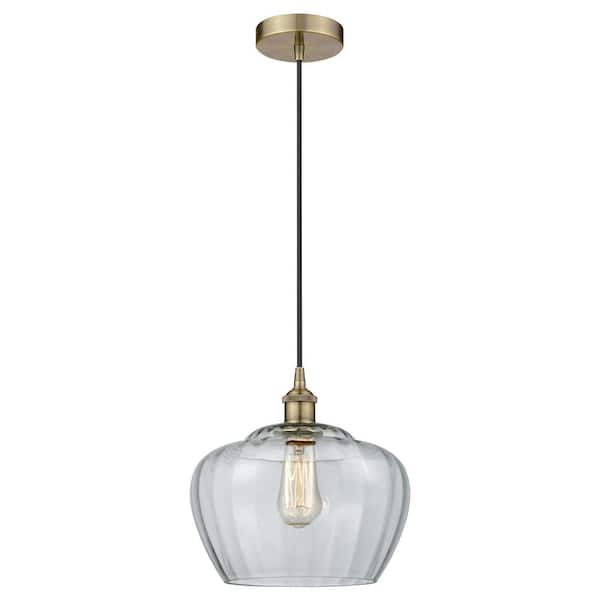 Fenton 60-Watt 1-Light Antique Brass Standard Mini Pendant Light with Clear Glass Shade, No Bulbs Included
